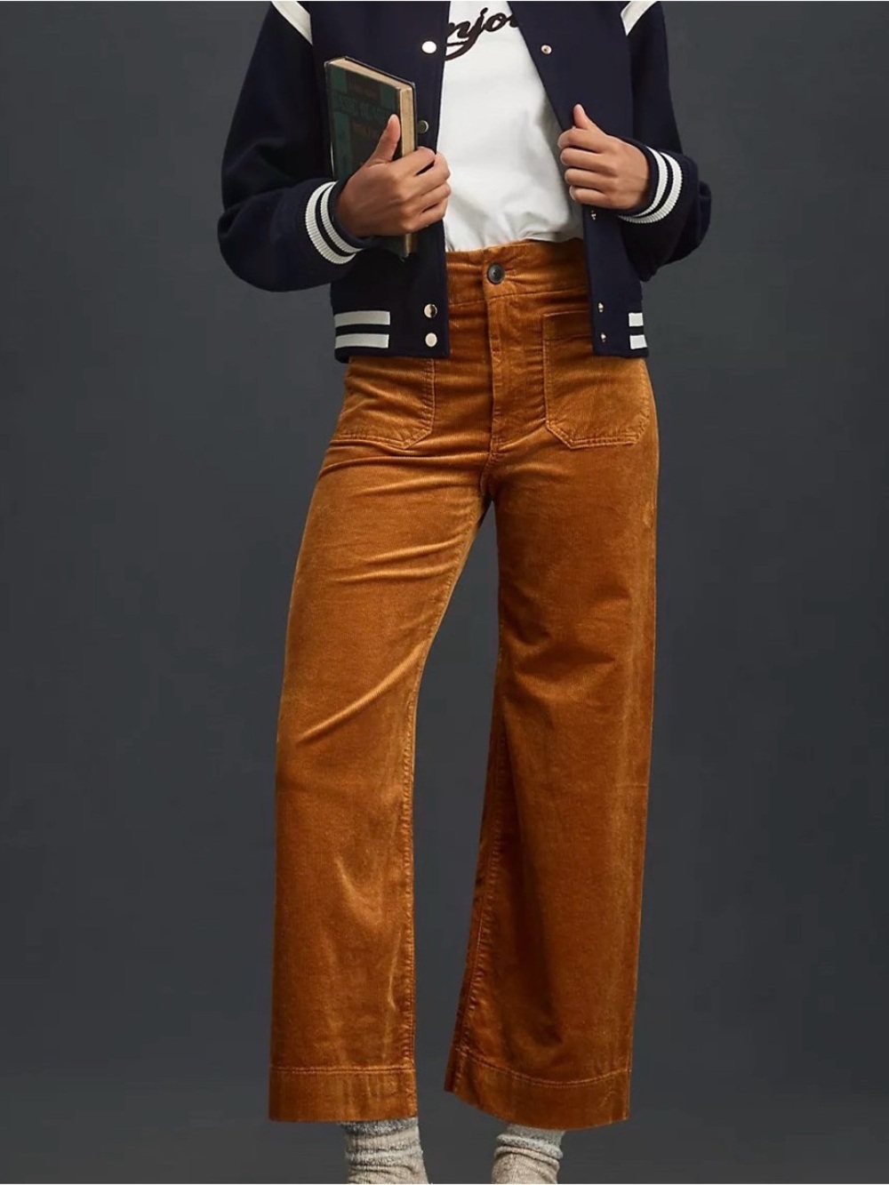 Colette Corduroy Crop Wide-Leg Pants by Maeve in Caramel - size 28